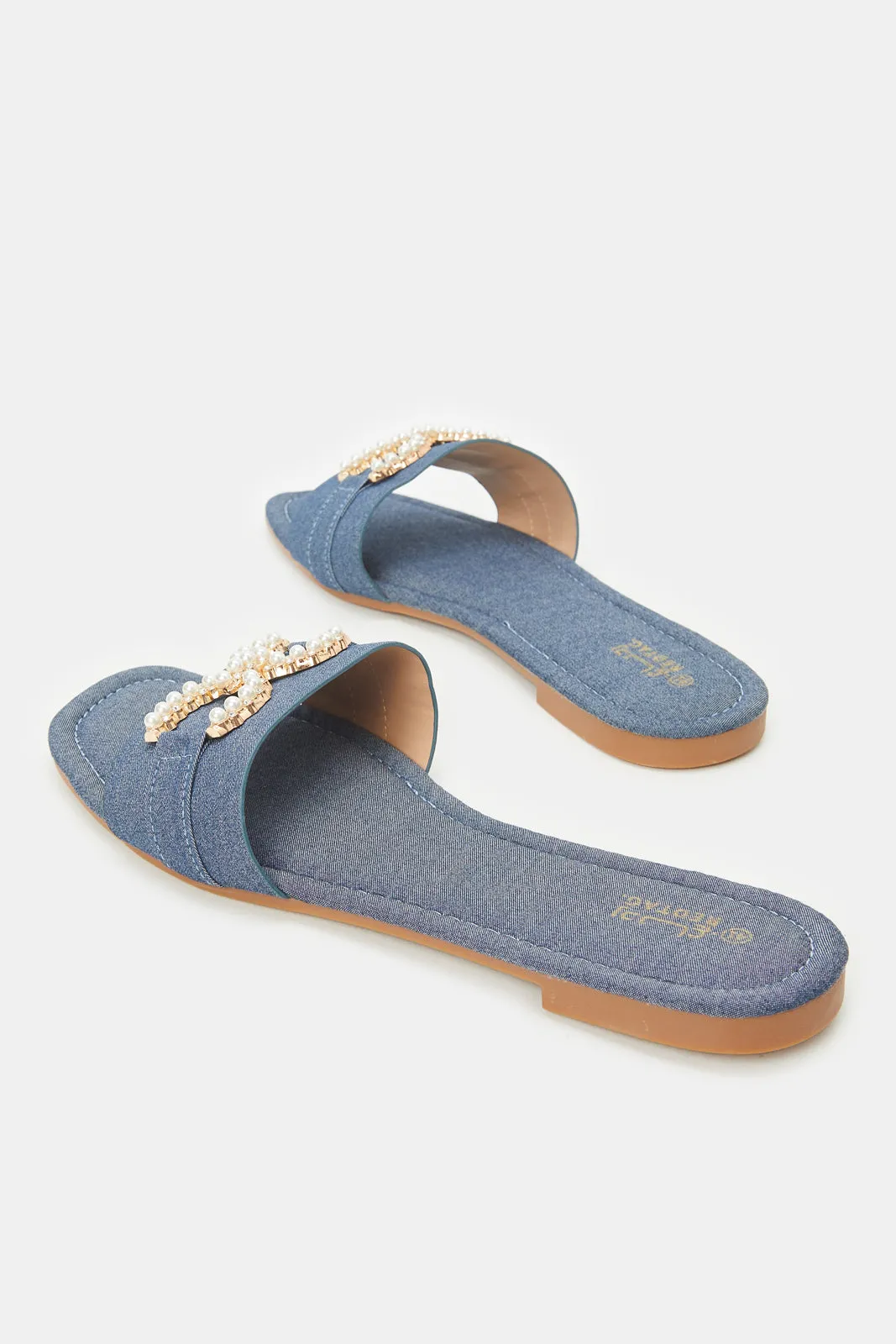 Women Blue Embellished Mule