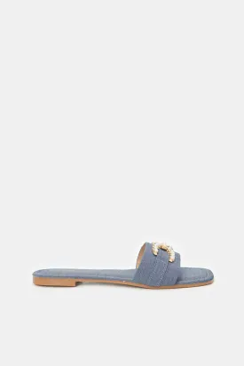 Women Blue Embellished Mule